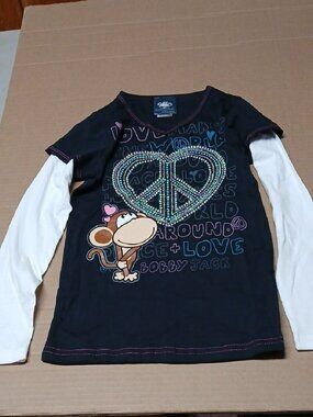 Bobby Jack Y2K "Love Makes" Glitter Peace Heart 2-Fer Long Sleeve Graphic Tee